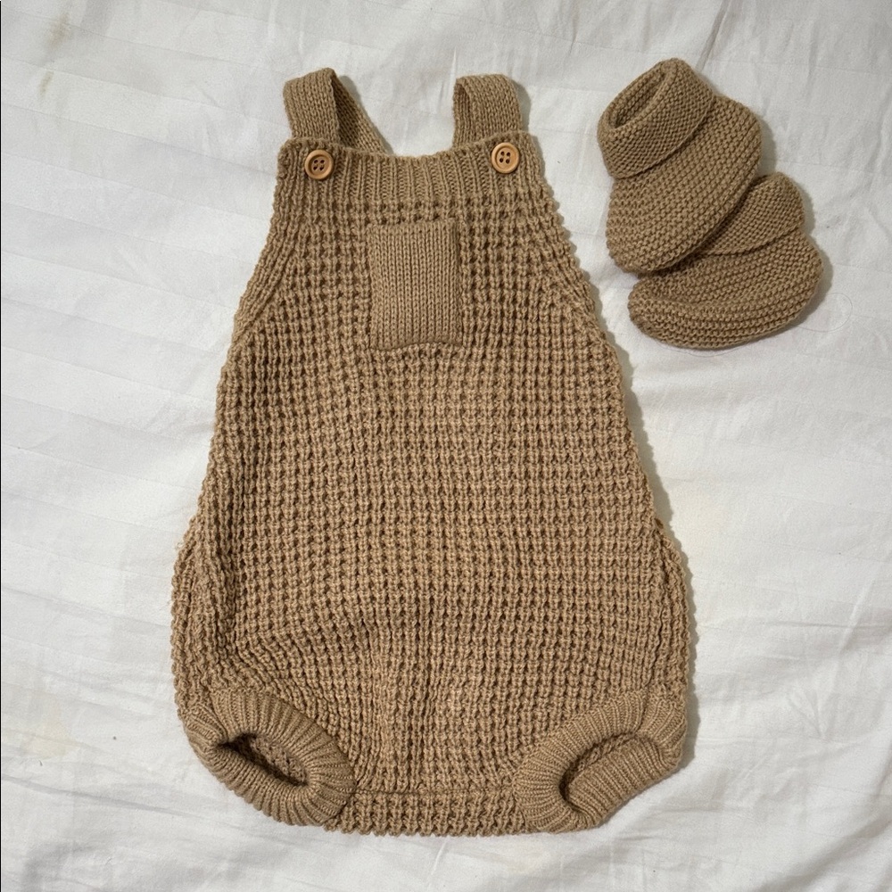 Cozy Knit Baby Romper and Booties Set